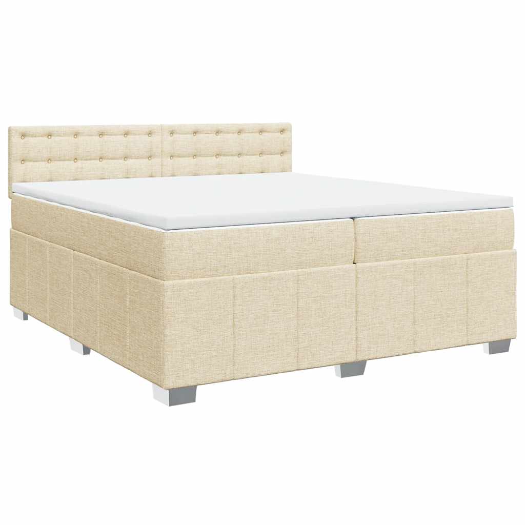 vidaXL Box spring postelja z vzmetnico krem 200x200 cm blago