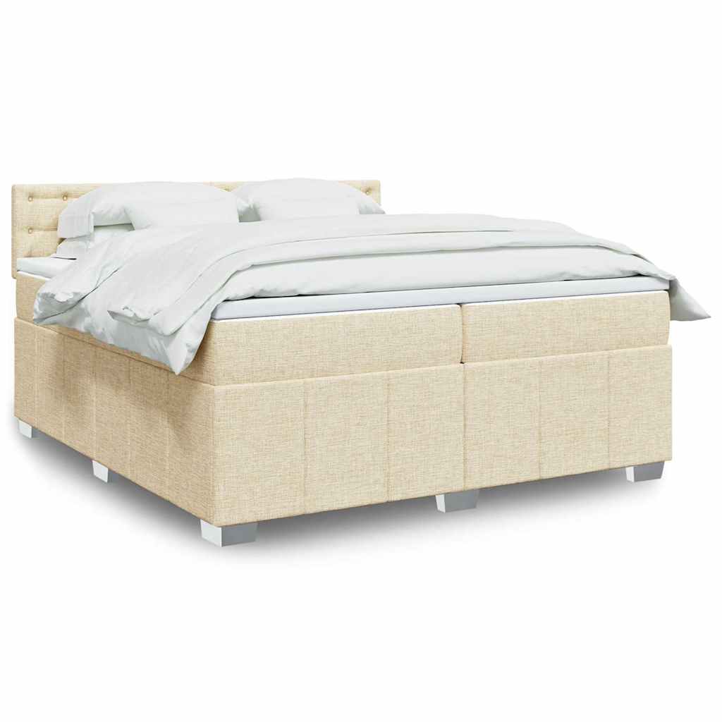 vidaXL Pat box spring cu saltea, crem, 200x200 cm, textil