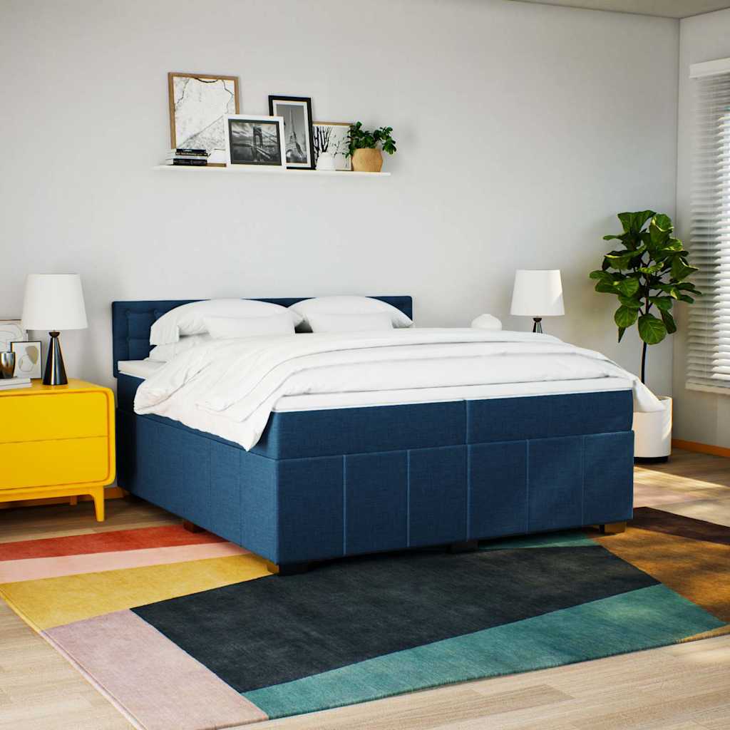 vidaXL Boxspring met matras stof blauw 200x200 cm afbeelding
