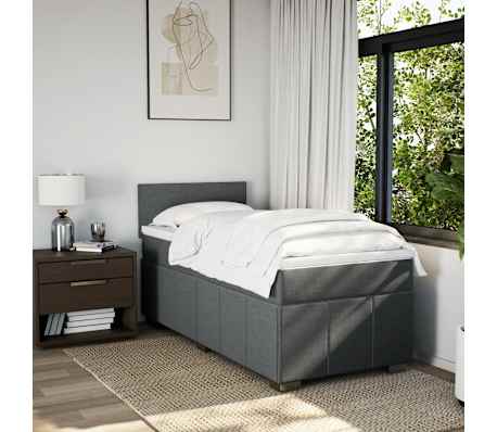 vidaXL Box Spring Bed with Mattress Dark Grey King Single Fabric