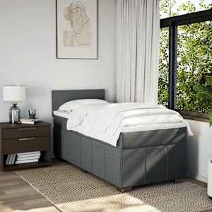 vidaXL Box Spring Bed with Mattress Dark Grey King Single Fabric