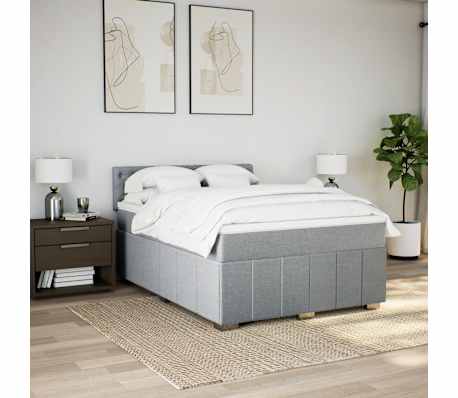vidaXL Box Spring Bed with Mattress Dark Grey Queen Fabric