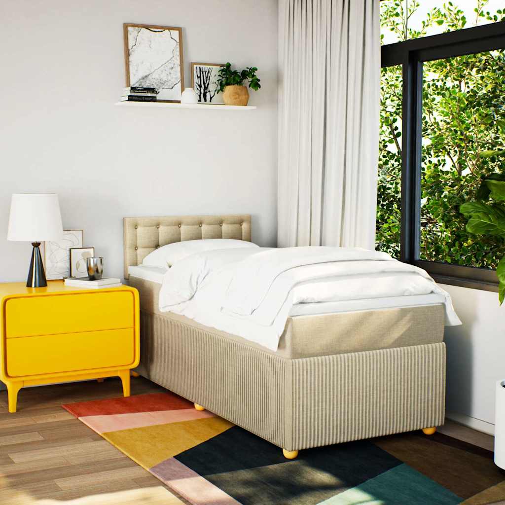 vidaXL Boxspring met matras stof crèmekleurig 80x200 cm afbeelding