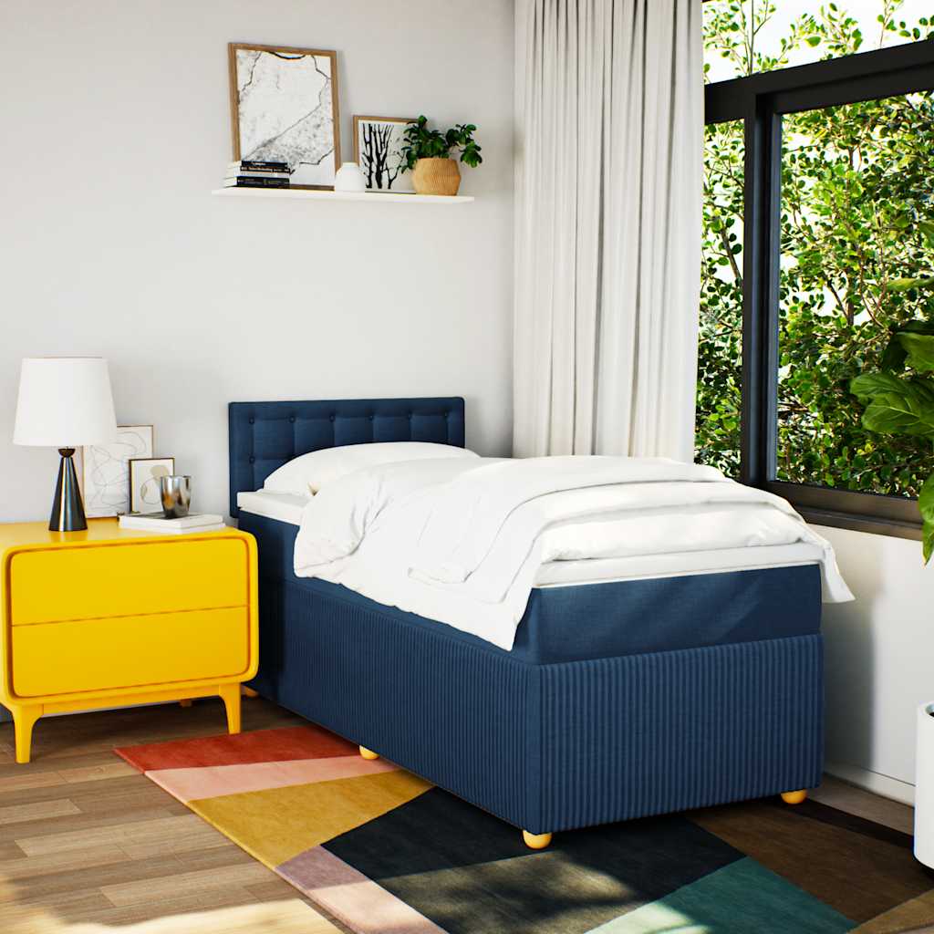 vidaXL Boxspring met matras stof blauw 80x200 cm afbeelding