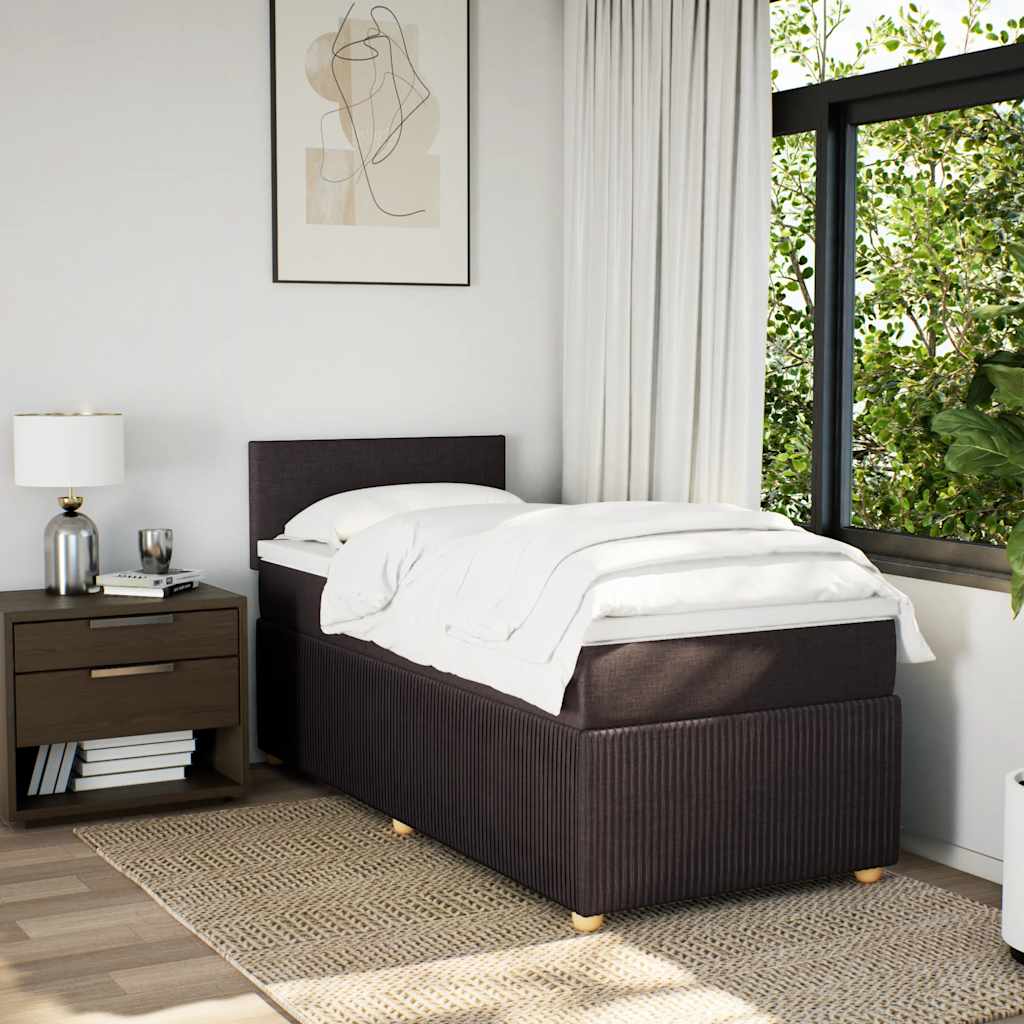 vidaXL Pat box spring cu saltea, maro închis, 90x190 cm, textil