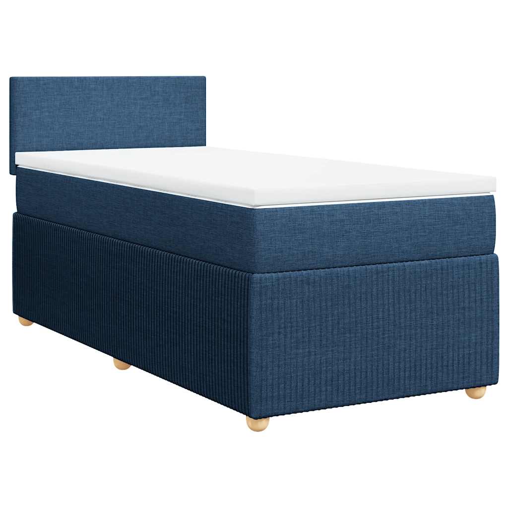 vidaXL Pat box spring cu saltea, albastru, 90x190 cm, textil
