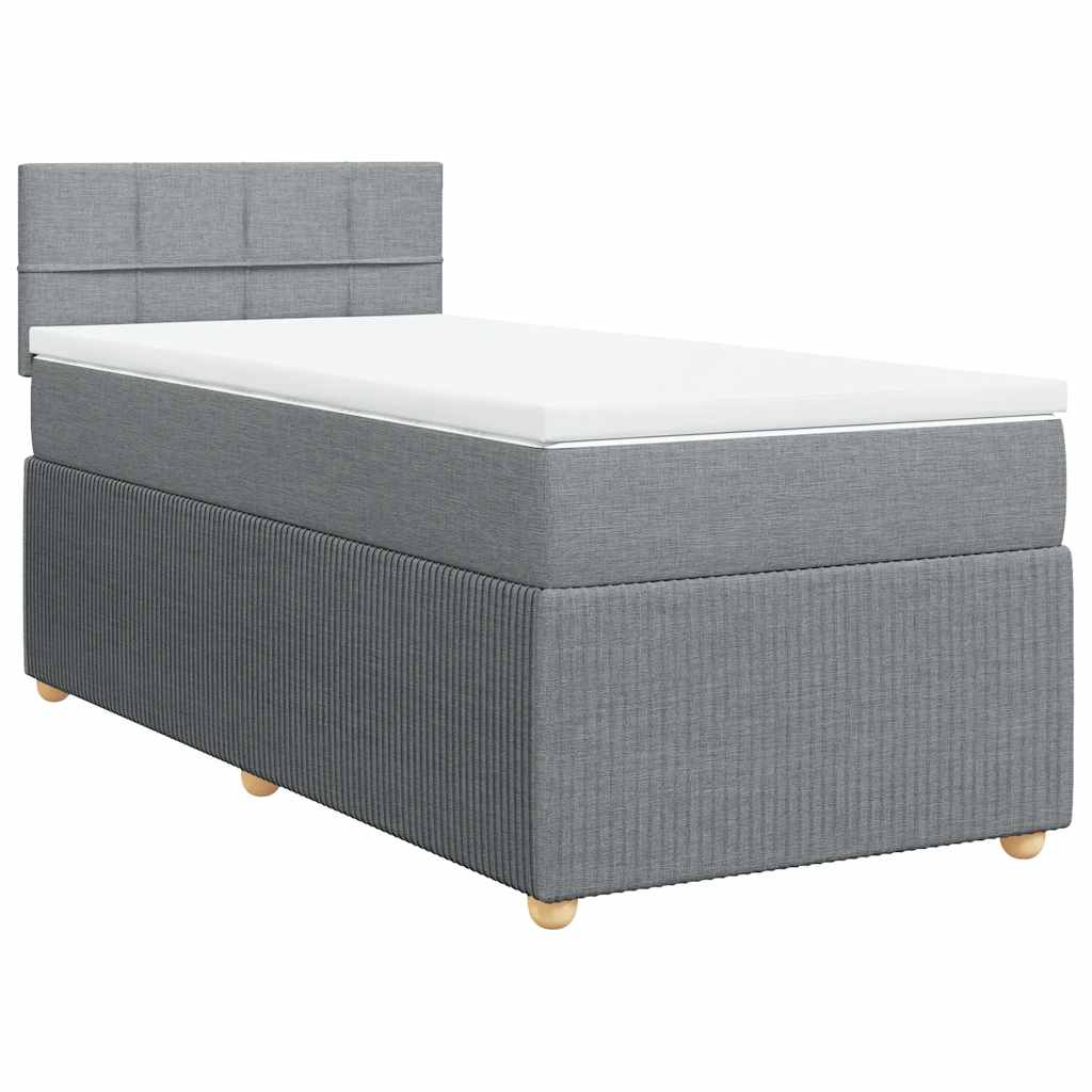 vidaXL Pat box spring cu saltea, gri deschis, 90x190 cm, textil