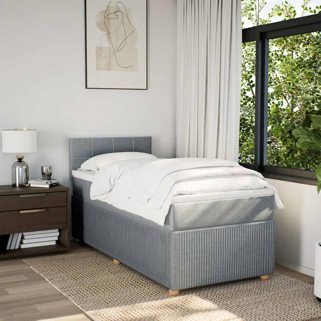 vidaXL Boxspring met matras stof lichtgrijs 90x190 cm grijs, foto 2