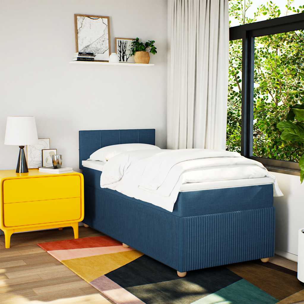 vidaXL Boxspring met matras stof blauw 90x190 cm afbeelding