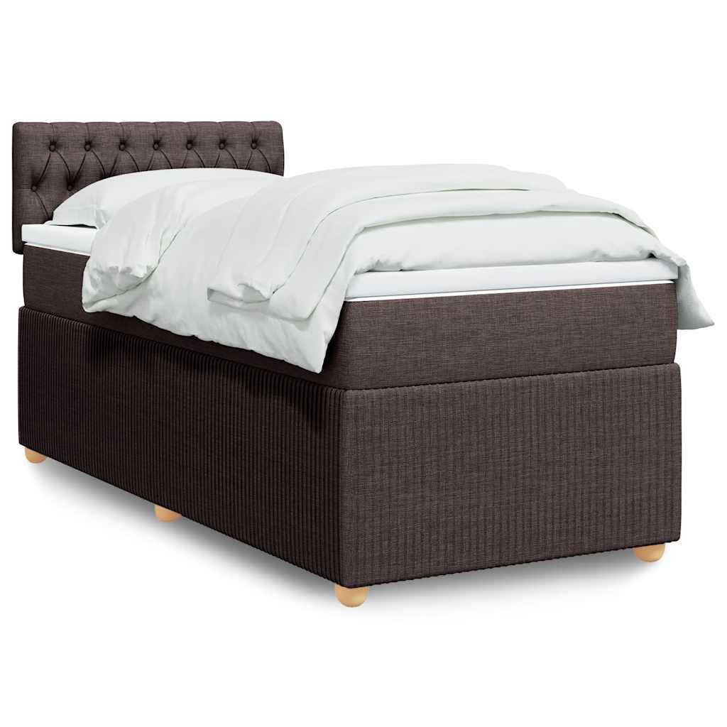 vidaXL Pat box spring cu saltea, maro închis, 90x190 cm, textil