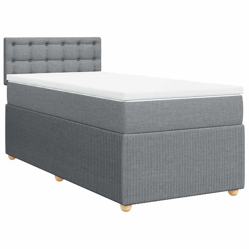 vidaXL Pat box spring cu saltea, gri deschis, 90x190 cm, textil