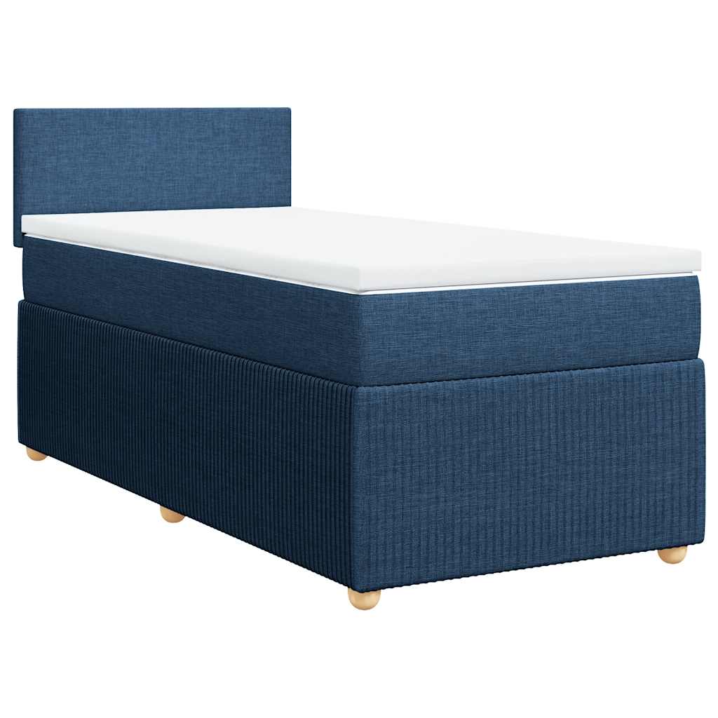 vidaXL Pat box spring cu saltea, albastru, 90x200 cm, textil