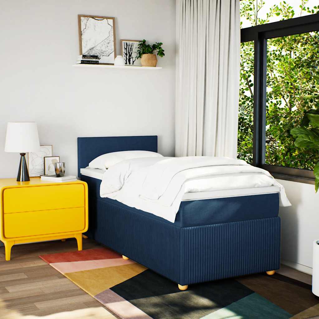 vidaXL Pat box spring cu saltea, albastru, 90x200 cm, textil