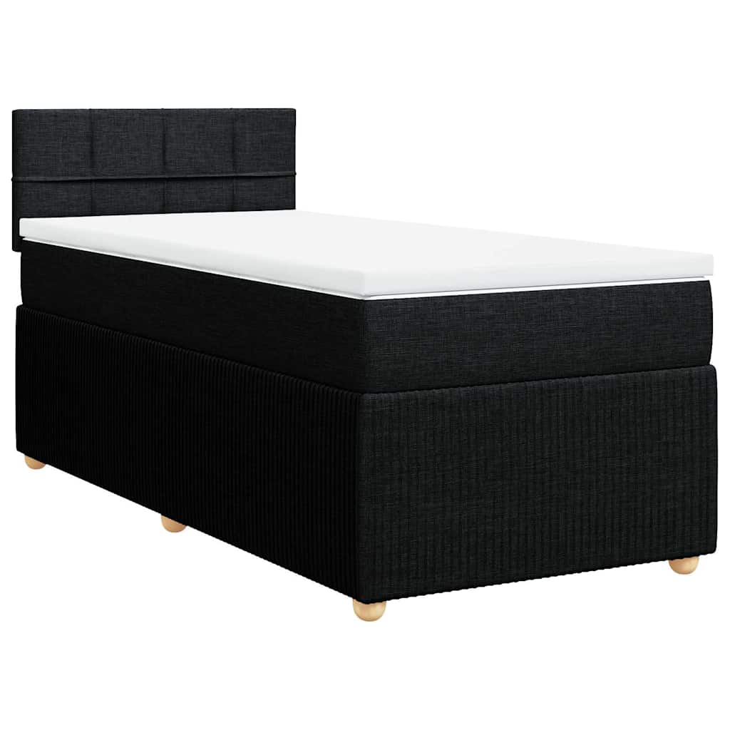 vidaXL Pat box spring cu saltea, negru, 90x200 cm, textil