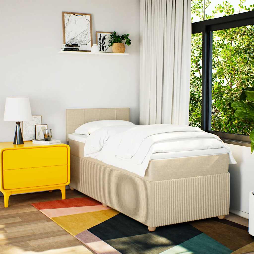 vidaXL Pat box spring cu saltea, crem, 90x200 cm, textil