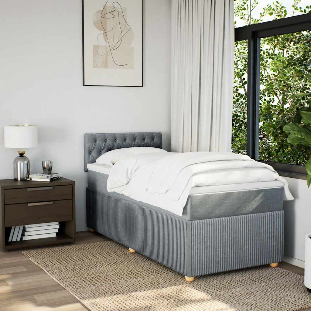 vidaXL Boxspring met matras stof lichtgrijs 90x200 cm afbeelding