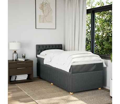 vidaXL Sommier &agrave; lattes de lit avec matelas Gris fonc&eacute; 90x200 cm Tissu