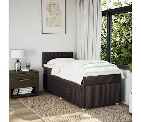 vidaXL Cama box spring con colch&oacute;n tela marr&oacute;n oscuro 90x200 cm