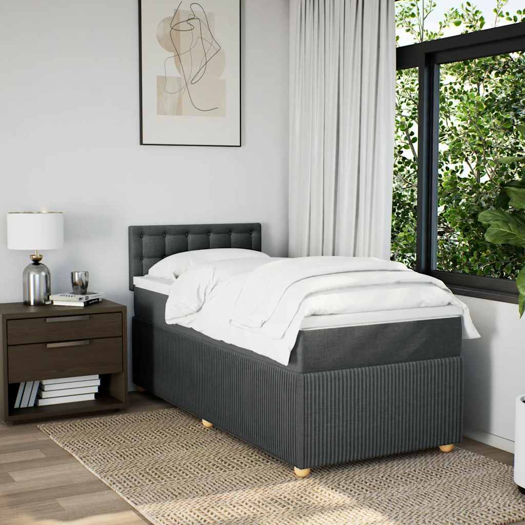 vidaXL Boxspring met matras stof donkergrijs 90x200 cm afbeelding