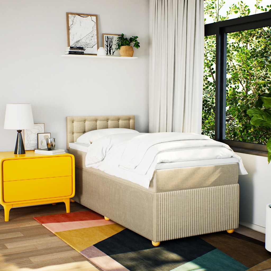 vidaXL Boxspring met matras stof crèmekleurig 90x200 cm afbeelding