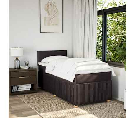 vidaXL Pat box spring cu saltea, maro &icirc;nchis, 100x200 cm, textil