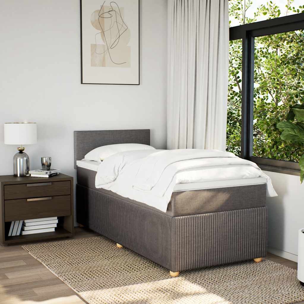 vidaXL Pat box spring cu saltea, gri taupe, 100x200 cm, textil