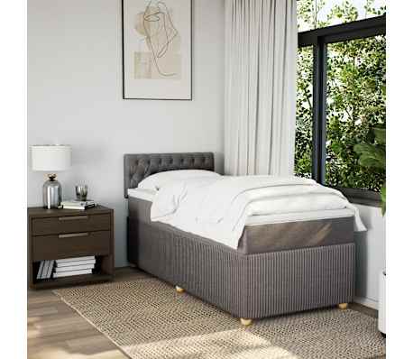 vidaXL Pat box spring cu saltea, gri taupe, 100x200 cm, textil