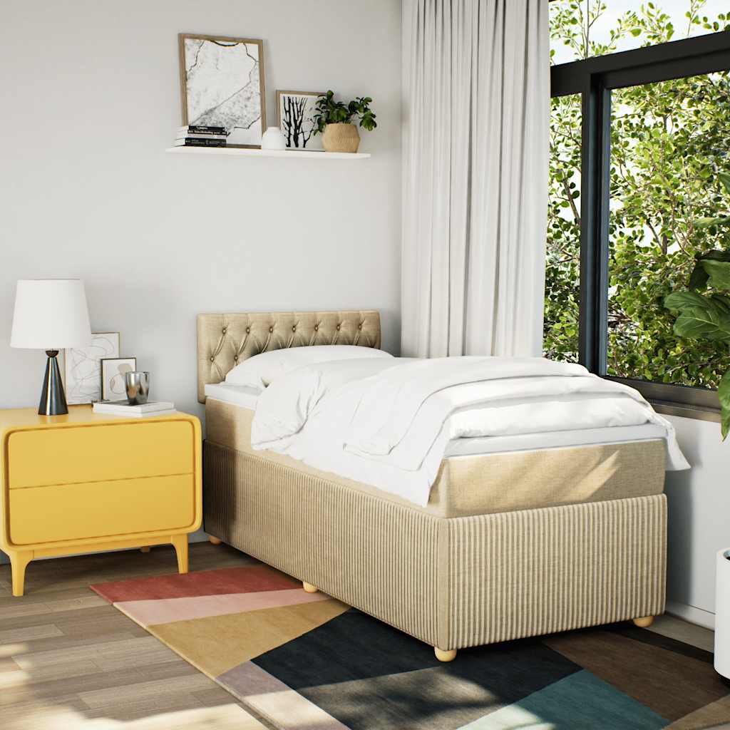 vidaXL Boxspring met matras stof crèmekleurig 100x200 cm afbeelding