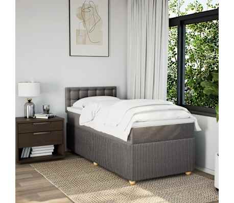 vidaXL Pat box spring cu saltea, gri taupe, 100x200 cm, textil