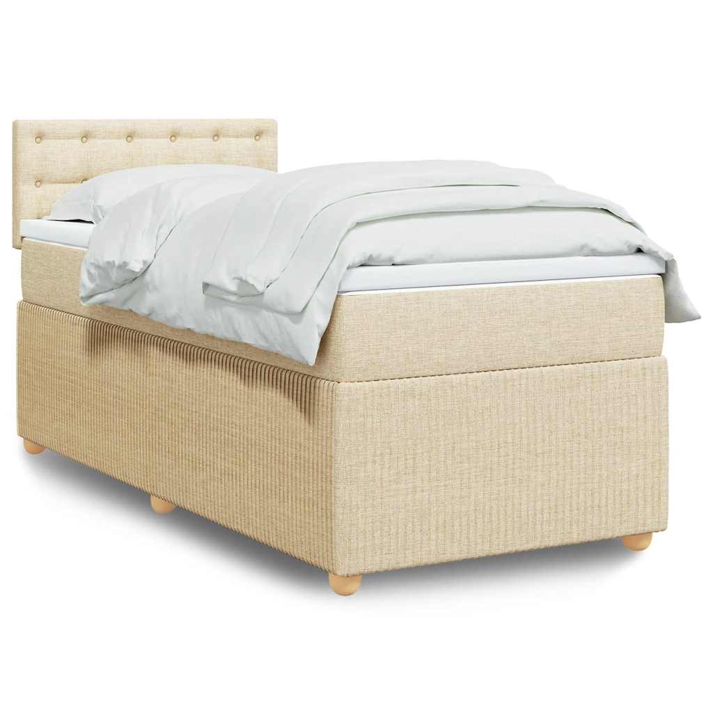 vidaXL Pat box spring cu saltea, crem, 100x200 cm, textil