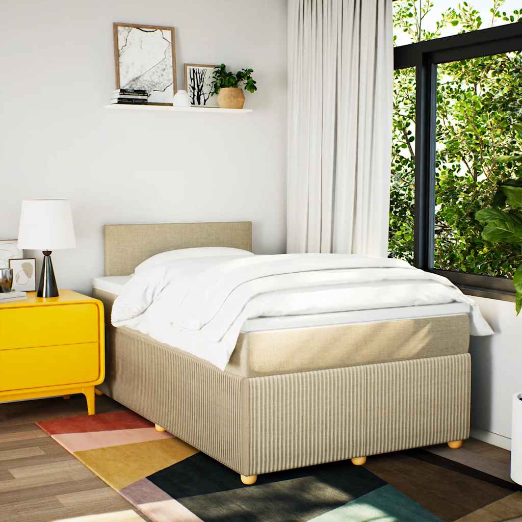 vidaXL Pat continental cu saltea, crem, 120x190 cm, textil