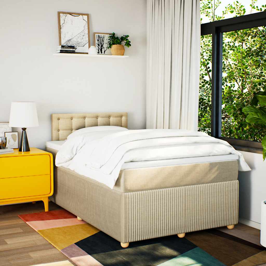vidaXL Boxspring met matras stof crèmekleurig 120x190 cm afbeelding