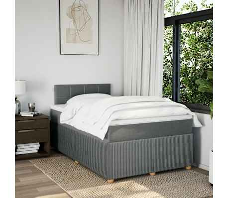 vidaXL Pat box spring cu saltea, gri &icirc;nchis, 120x200 cm, textil