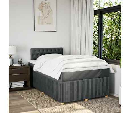 vidaXL Cama com molas/colchão 120x200 cm tecido cinzento-escuro