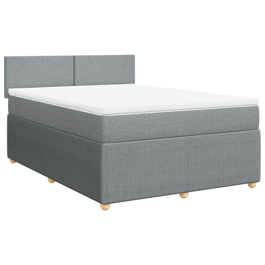 vidaXL Pat box spring cu saltea, gri deschis, 140x190 cm, textil