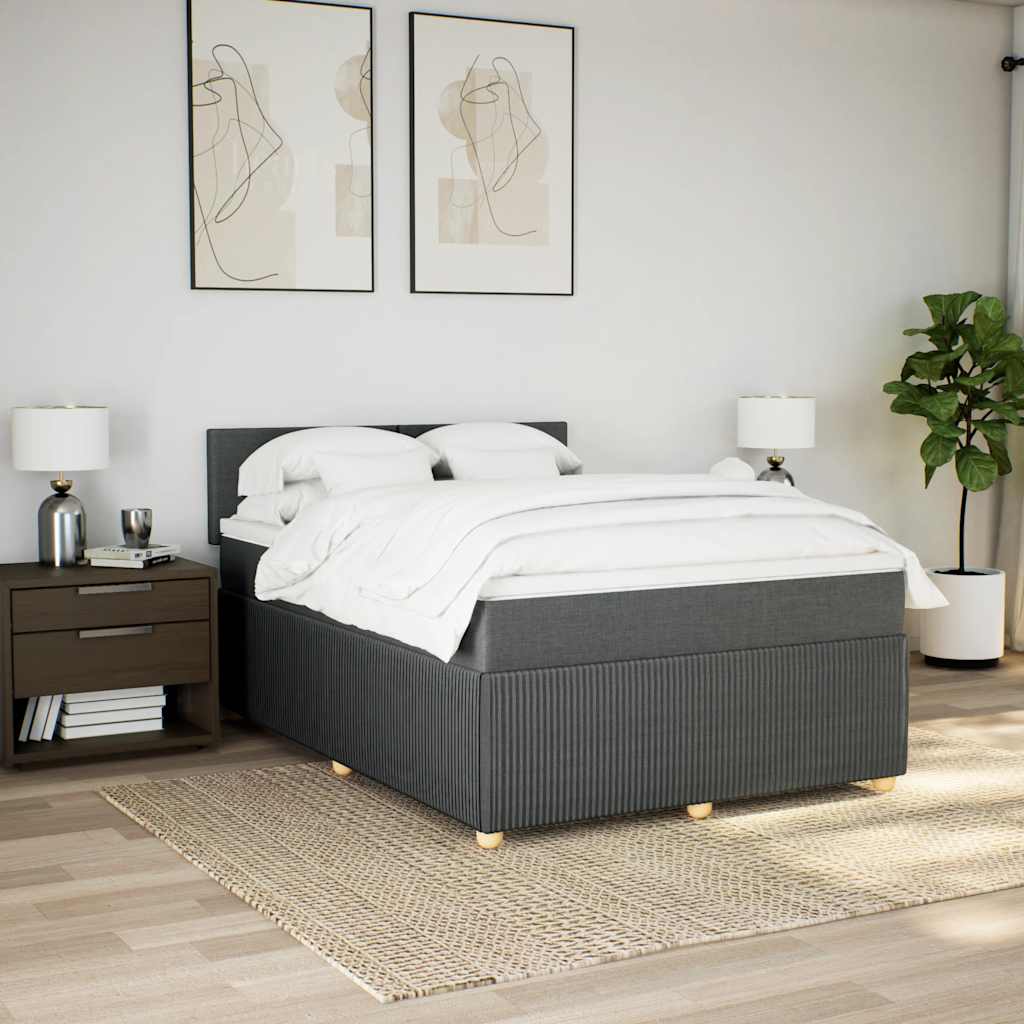 vidaXL Boxspring met matras stof donkergrijs 140x190 cm afbeelding