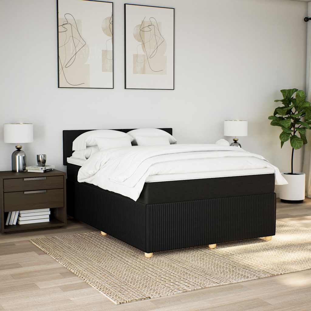 vidaXL Pat box spring cu saltea, negru, 140x190 cm, textil