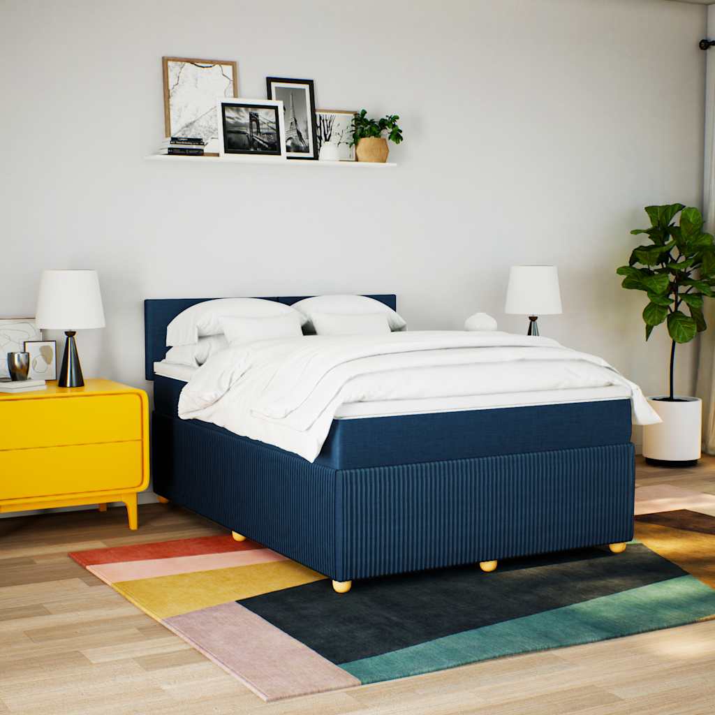 vidaXL Pat box spring cu saltea, albastru, 140x200 cm, textil