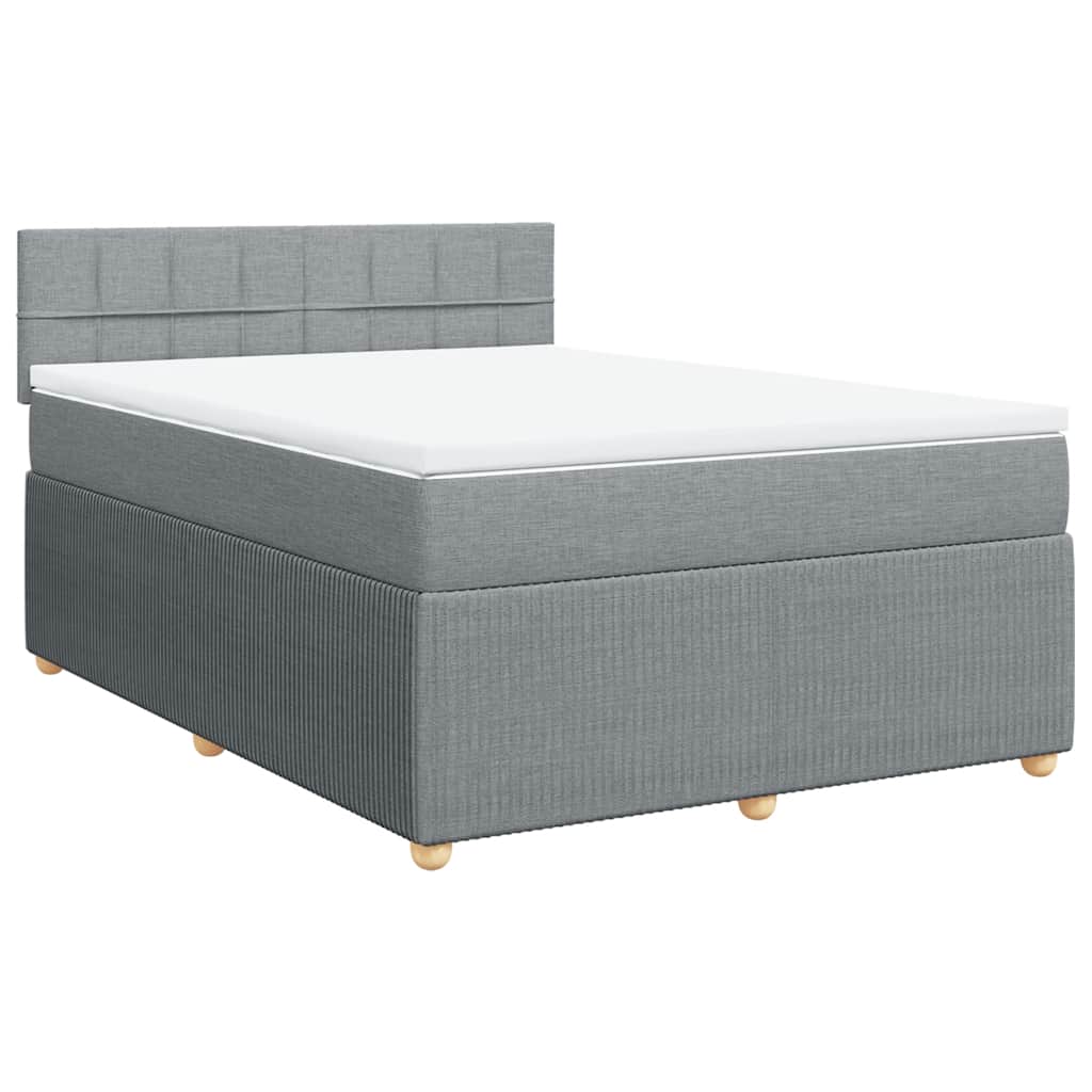 vidaXL Pat box spring cu saltea, gri deschis, 140x190 cm, textil