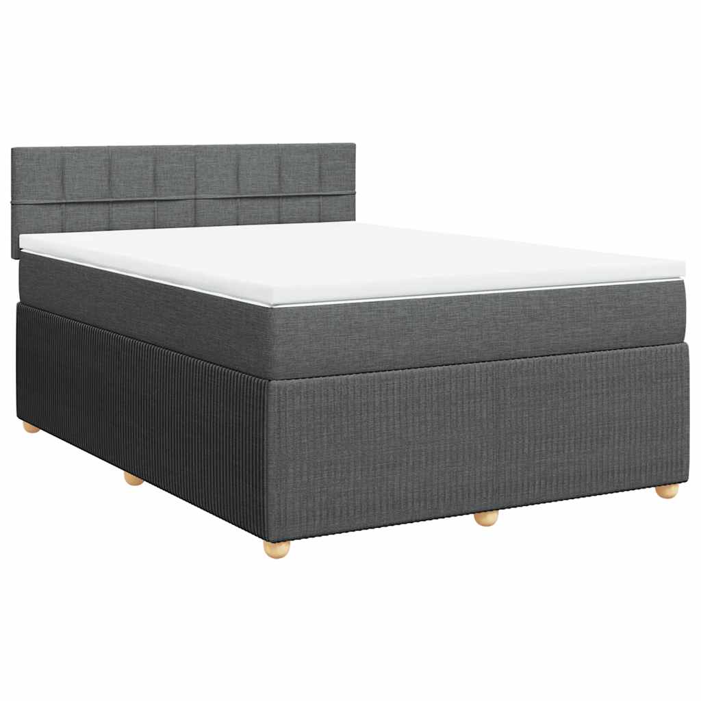 vidaXL Pat box spring cu saltea, gri închis, 140x190 cm, textil