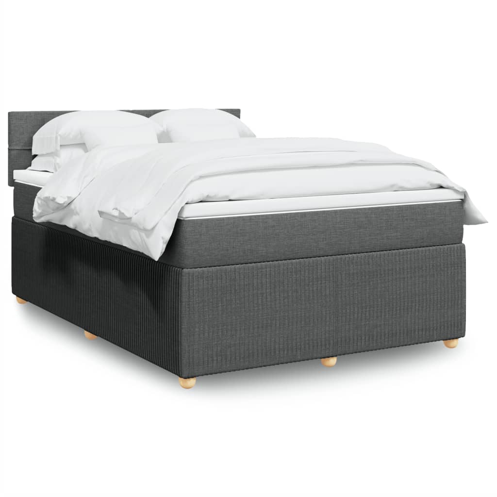 vidaXL Boxspringbett mit Matratze Dunkelgrau 140x190 cm Stoff