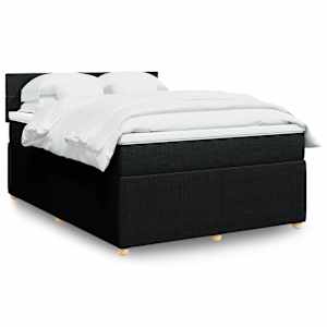 Box spring posteljni z vzmetnico črn 140x190 cm blago