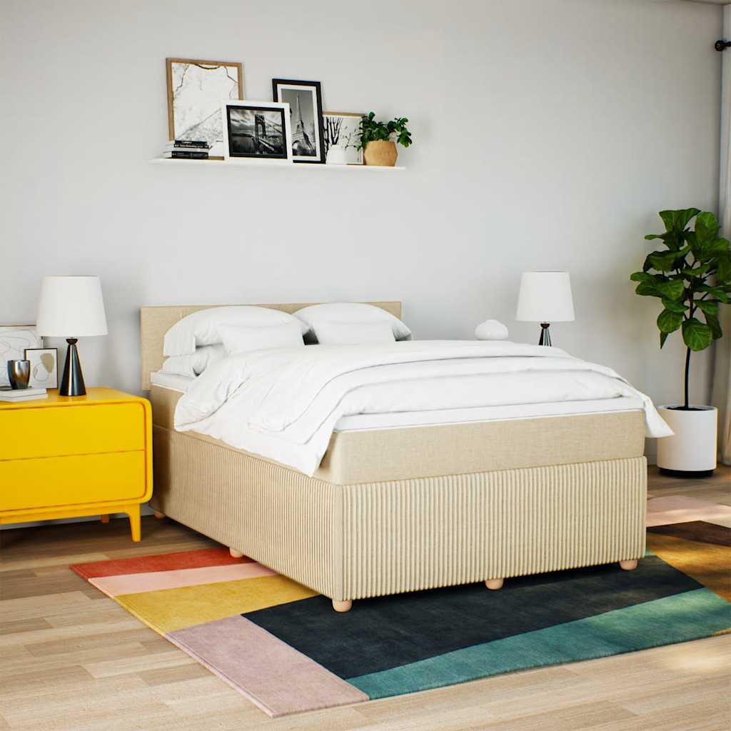 vidaXL Boxspring met matras stof crèmekleurig 140x190 cm afbeelding