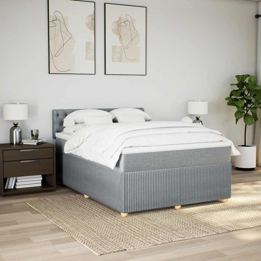 vidaXL Boxspring met matras stof lichtgrijs 140x190 cm afbeelding
