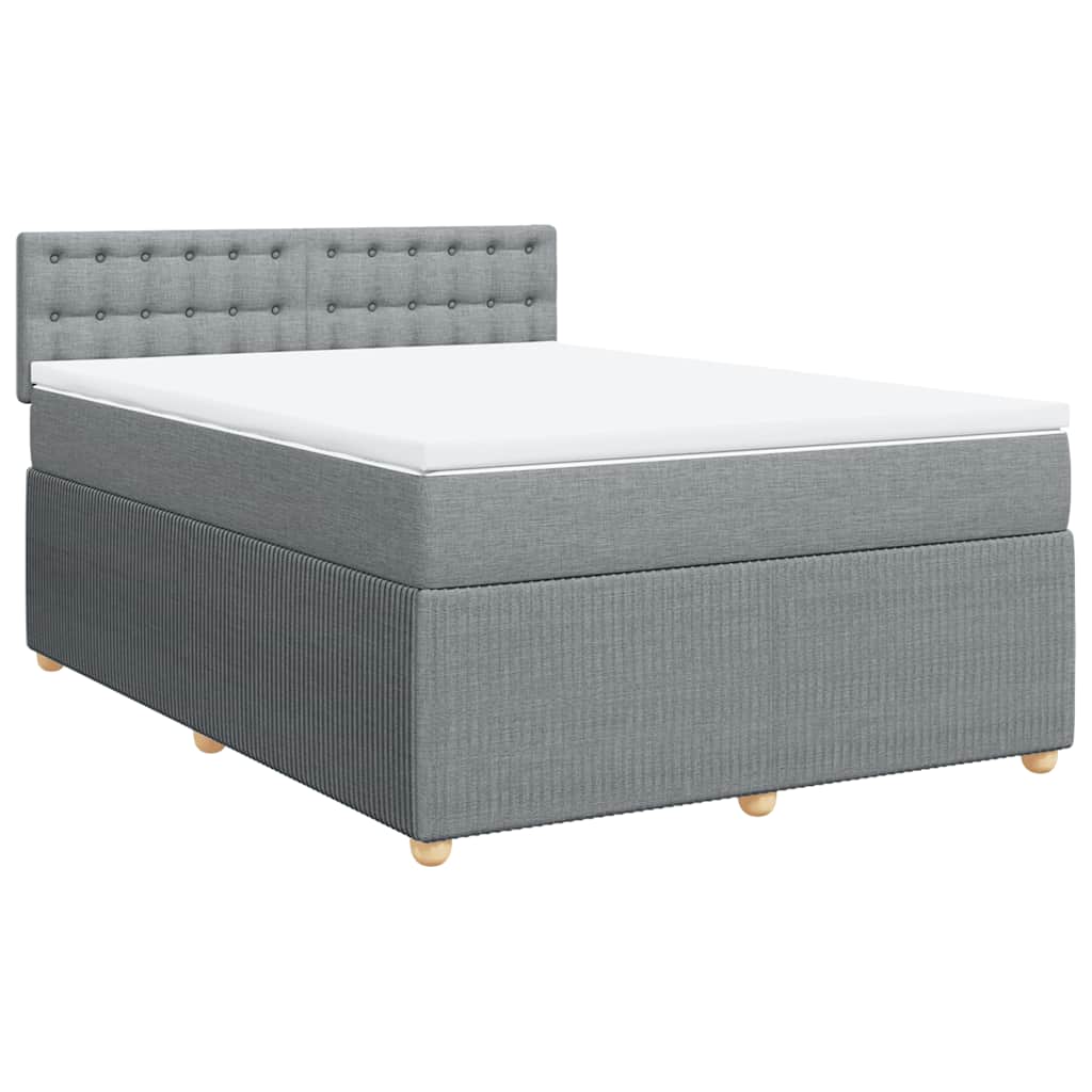 vidaXL Pat box spring cu saltea, gri deschis, 140x190 cm, textil