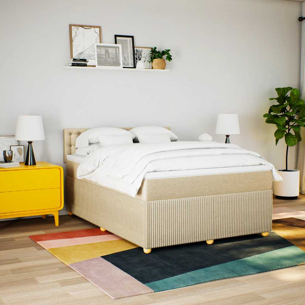 vidaXL Boxspring met matras stof crèmekleurig 140x190 cm afbeelding