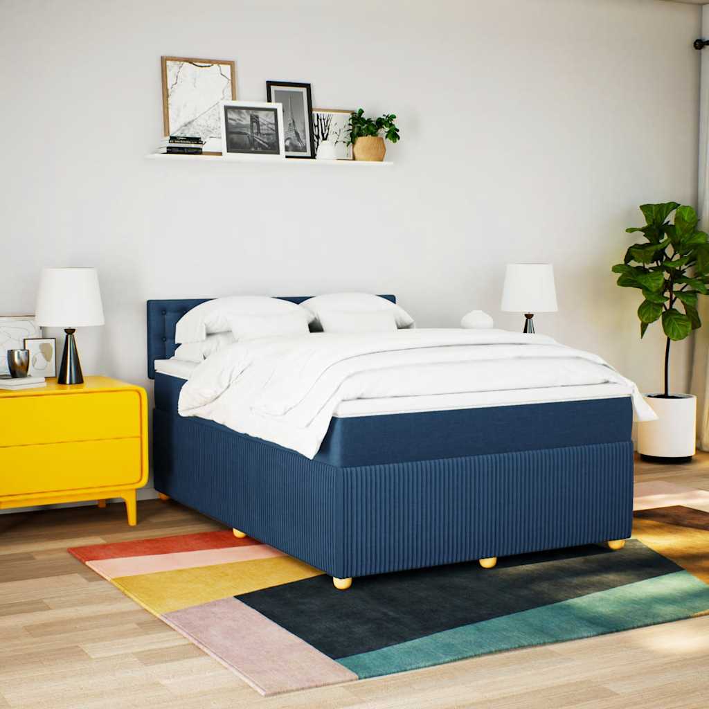 vidaXL Boxspring met matras stof blauw 140x190 cm afbeelding