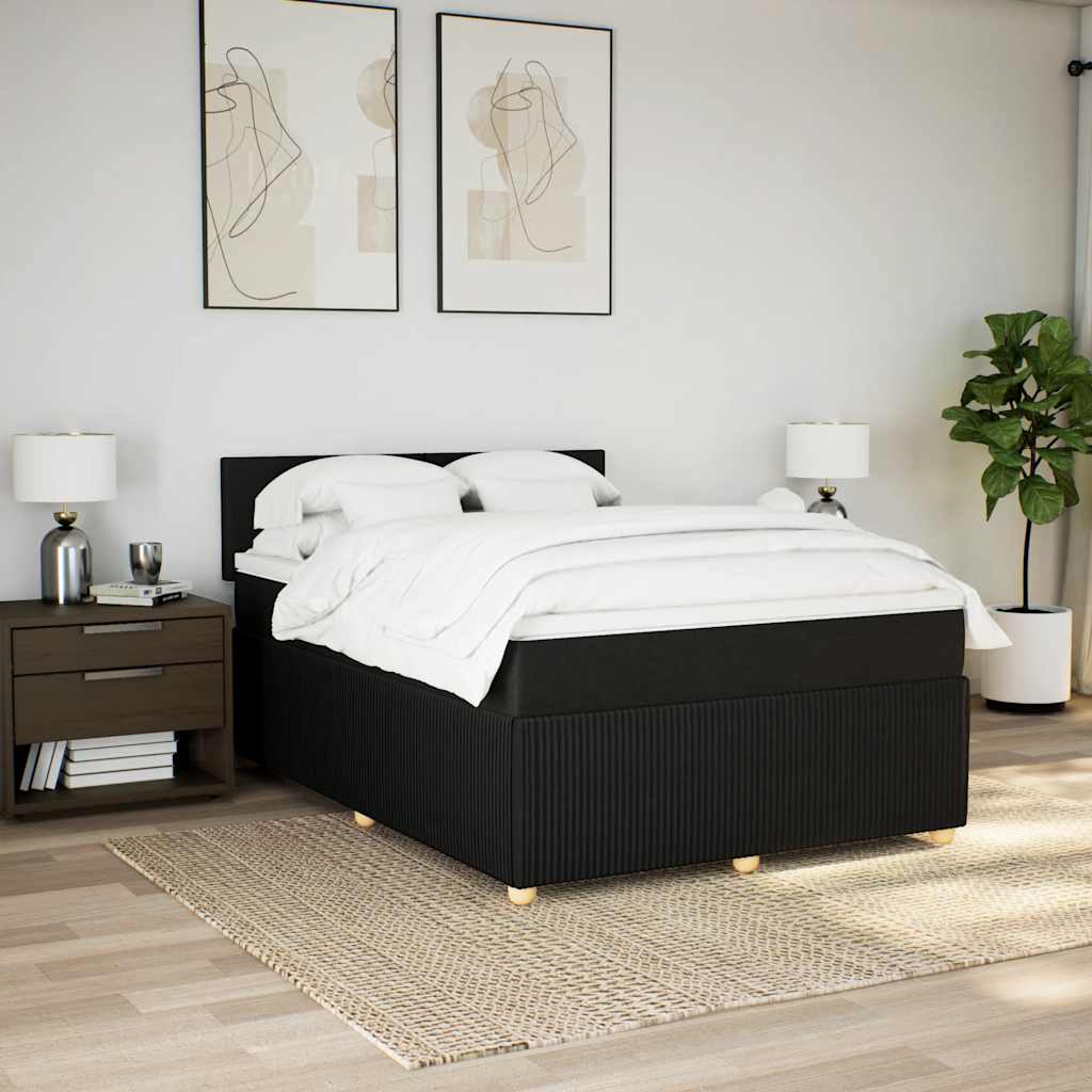vidaXL Boxspring met matras stof zwart 140x200 cm, foto 2