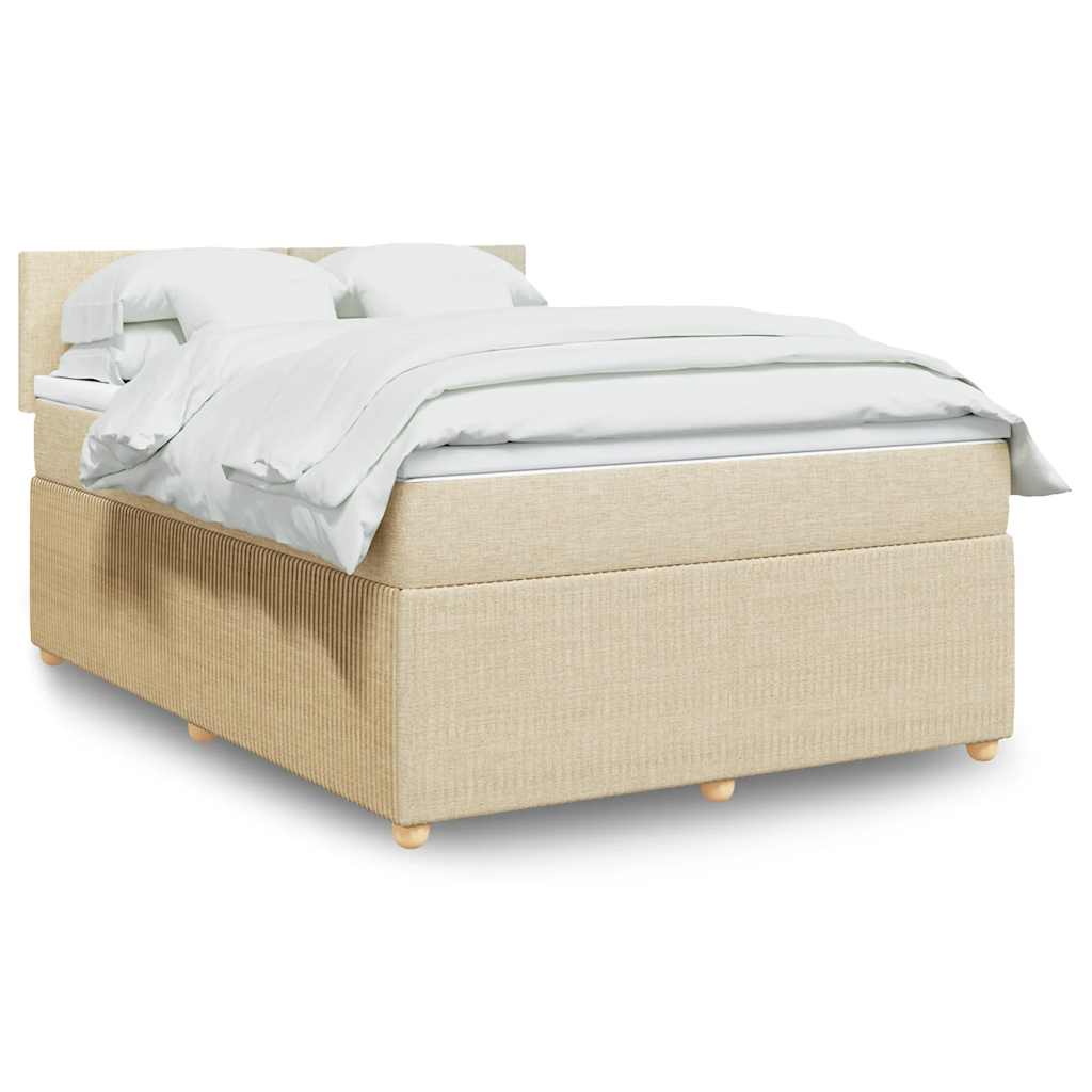 vidaXL Pat continental cu saltea, crem, 140x200 cm, material textil