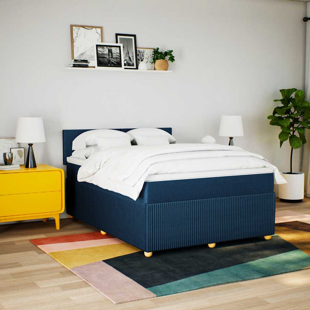 vidaXL Boxspring met matras stof blauw 140x200 cm afbeelding